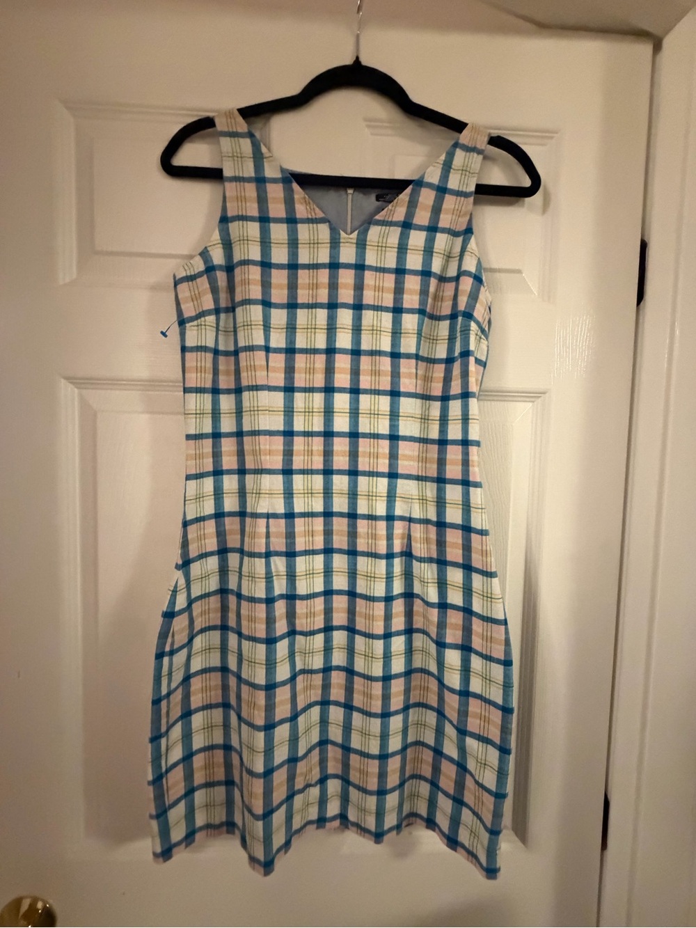 Tommy Hilfiger Strapless Plaid Dress in Blue and Cream